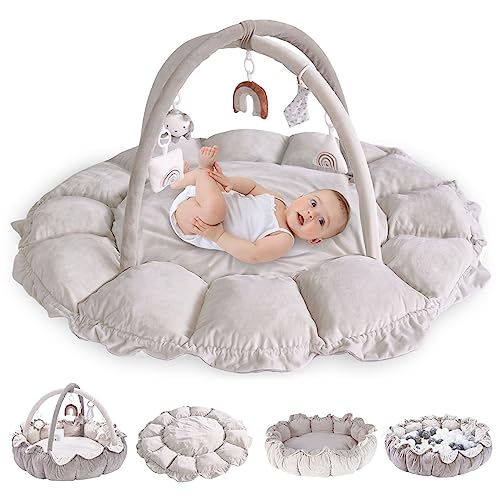 5-in-1 Thick Baby Gym & Ball Pit, Plush Play Gym, Tummy Time Mat, Soft Plush Dog Bed, Cat Bed, Pet Mat, Activity Gym & Play Mat from Baby to Toddler, Pet Cushion,Convertible Stage-Based Developmental