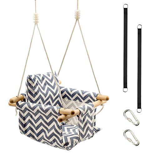 Toddler Baby Hanging Swing Seat Secure Canvas Hammock Chair with Soft Backrest Cushion – Installation Accessories Included