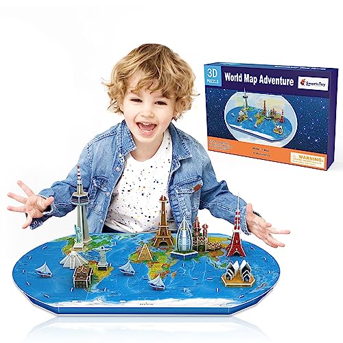 World Map Kids 3D Puzzle – Fun & Educational Interactive Map Toy with Monuments & Wonders of The World – Geography Game & Building Model Project – Cool Learning Gifts & STEM Toys for 7+ Boys & Girls