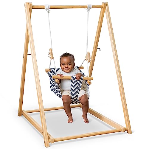 Avenlur Spruce Baby and Toddler Foldable Swing Set with Stand – Premium Montessori, Waldorf Style Self-Standing Indoor Swingset for Children 6m to 3 Yrs – Perfect for Home, Child Day Care, & Preschool