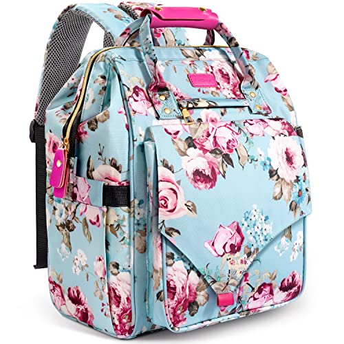 LitBear Diaper Bag Backpack, Large Capacity Multifunction Nappy Bags, Waterproof Baby Bag Floral Insulated Durable Travel Maternity Back Pack for Baby Girls with Diaper Pad Bottle Bag (Rose Flower)