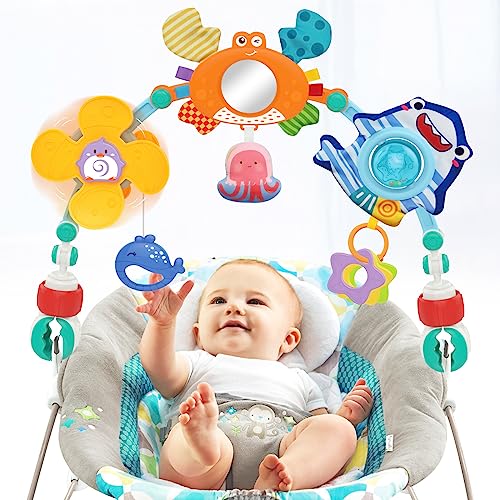 Baby Stroller Car Seat Toys: Adjustable Stroller Arch Carseat Toys for Infants 0-6-12 Months – Montessori Sensory Travel Crib Bouncer Bassinet Activity Toys for Toddler Boy Girl 0 3 6 9 12 24 Months