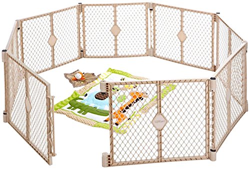 Toddleroo by North States Superyard Indoor/Outdoor 8-Panel Play Baby Yard, Made in USA: Safe play area anywhere. Freestanding. 18.5 sq. ft. enclosure or 6.5 ft. corner to corner (26″ Tall, Sand)