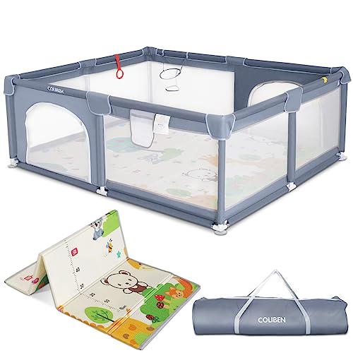 COLIBEN Baby Playpen with Folding Mat, 71″ X 59″ X 26.5″ Playpen for Babies and Toddlers with Zipper Gate Anti-Slip Suckers, Safety Baby Playard Fence Activity Center for Indoor and Outdoor Use