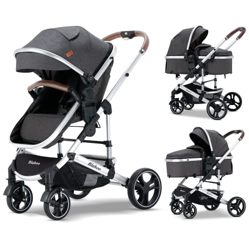 Blahoo Baby Stroller for Newborn, 2 in1 Infant Stroller, Foldable Aluminum Alloy Pushchair with Adjustable Backrest. Bassinet Stroller