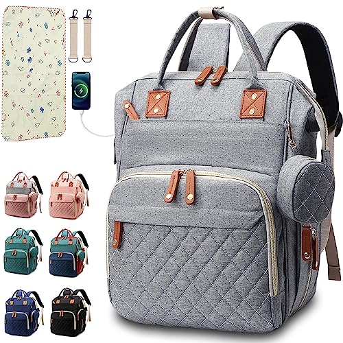 SHITIESHOU Diaper Bag Backpack Baby Bag, Baby Girl Boy Diaper Bag for Dad Mom with Pad, 16 Pockets, Pacifier Case, Large Diaper Bag Unisex for Travel (Grey)