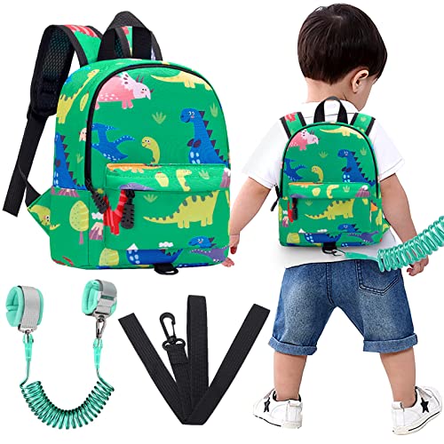 Accmor Toddler Harness Backpack Leash, Baby Dinosaur Backpacks with Anti Lost Wrist Link, Cute Mini Child Backpack Wristband Tether Strap and Protection Leashes for Baby Boys (Green)