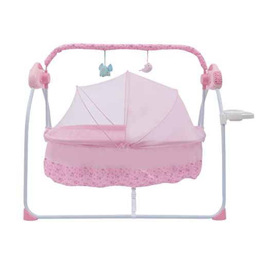 SAHUANIYE Electric Rocking Bassinet for Baby Bedside Bassinet Momma Swing,Baby Swing Sleeper Foldable Rocking Chair,Baby Bed Sleeper 5-Speed Swing with Remote Control Musical Sleep Basket (Pink