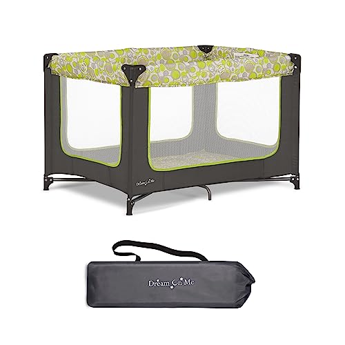 Dream On Me Zodiak Portable Playard in Grey and Green, Lightweight, Packable and Easy Setup Baby Playard, Breathable Mesh Sides and Soft Fabric – Comes with a Removable Padded Mat