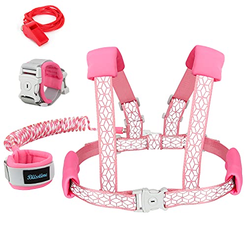 Blisstime 2 in 1 Reflective Toddler Leash -Anti Lost Wrist Link for Toddlers -Toddler Harness,Baby Leash,Leash for Toddlers,Wrist Leashes,Child Leashes for Toddlers,Not Easy to Open Without Key (Pink)