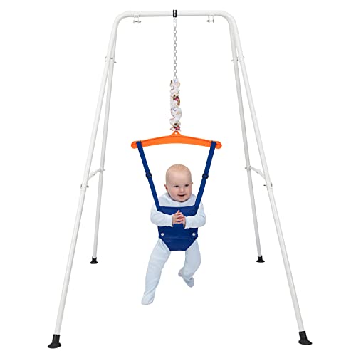 Donnkes Baby Jumper with Stand, Adjustable Chain for Toddler Infant 6 Months and Up, Baby Exerciser with Seat, Max Weight 60 lbs, Portable Easy to Use Suitable for Indoor and Outdoor