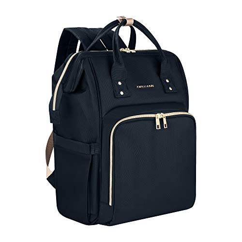 AMILLIARDI Diaper Bag Backpack – 6 INSULATED Bottle Holders – Detachable Stroller Straps (Black)