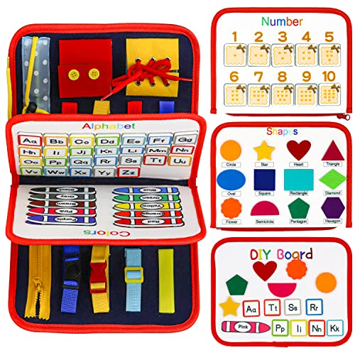 HarVow Busy Board for Toddlers, Sensory Activity Board for Preschool Learning, Quiet Book Montessori Educational Toys for Autism with Zipper Removable Multiple Page Travel Toys for Boy and Girl