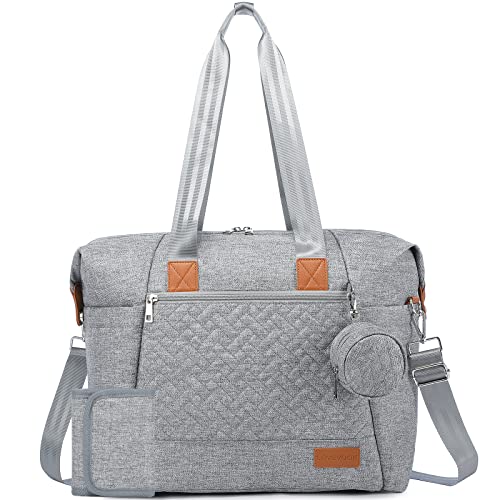 LOVEVOOK Diaper Bag Tote, Large Baby Tote Bag, Travel Diaper Tote for Mom and Dad with Changing Pad and First Aid Bag, Light Grey