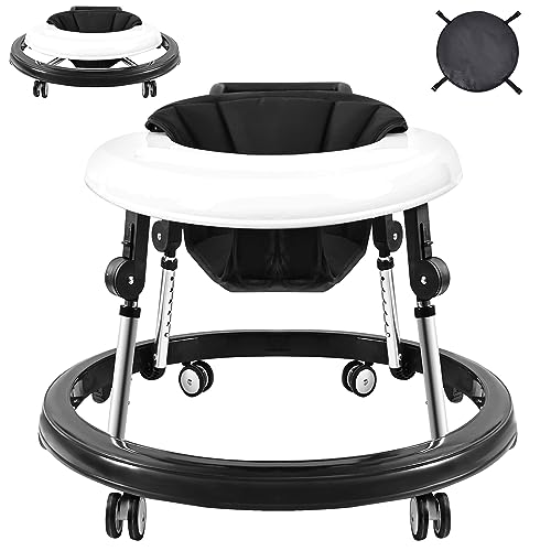 Baby Walker, Foldable 9-Gear Height Adjustable Baby Walker with Wheels, Infant Toddler Walker with Foot Pads, Baby Walkers and Activity Center, Baby Walkers for Baby Boys and Baby Girls 6-24 Months