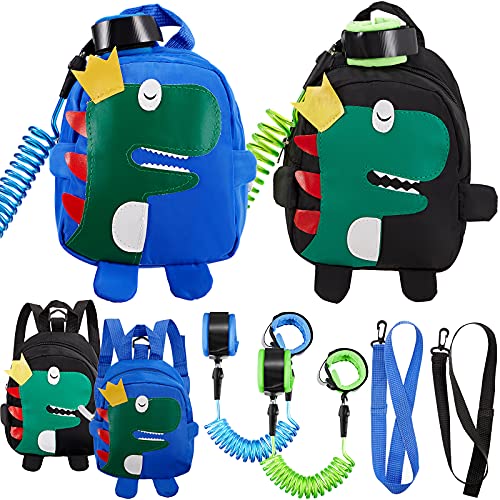 4 Pieces Toddler Leashes Dinosaur Toddler Backpack Leash Kids Backpack Harness with Leash Cute Backpack Anti-Lost Rope Toddler Safety Belt Anti Lost Wrist Link for 3-5 Years Old Kid Girl Boy