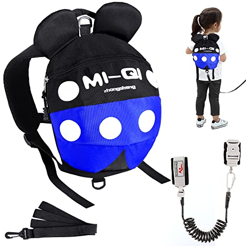 4 in 1 Kid Backpacks with Anti Lost Wrist Link, Child Harnesses Leashes for Walking, Cute Toddler Back Pack Rope Tether for Boys Girls(Blue Black)