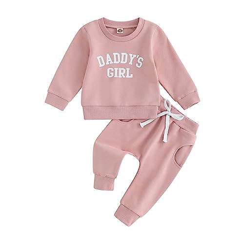 Daddys Girl Baby Clothes Toddler Sweatshirt Pants Outfit Fall Winter Long Sleeve Top Clothes Infant 2 Piece Set (Daddys Girl Pink, 6-12 Months)