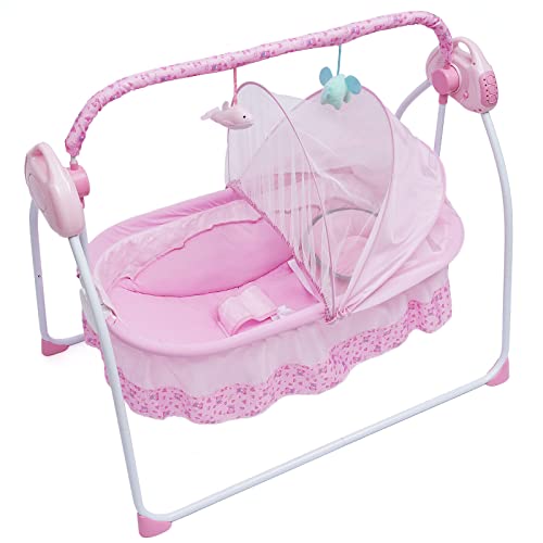 Electric Baby Crib Cradle Auto Swing, Baby Electric Rocking Chair Rocking Bed with Remote Control Infant Musical Sleeping Basket, 5-Speed Electric Baby Swing for Infants for 0-18 Months Newborn (Pink)