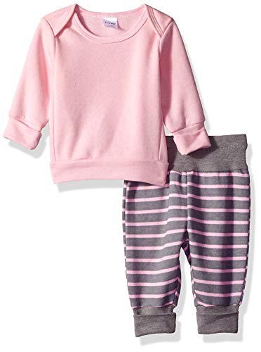 Hanes baby-girls Ultimate Flexy Adjustable Fit Jogger With Sweatshirt Layette Set, Light Pink Stripe, 12-18 Months US