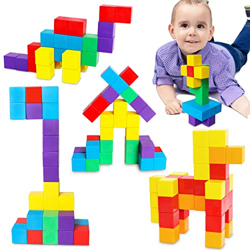 Intock Magnetic Blocks, Magnetic Cubes Educational Toys, Improved Award Winning Magnetic Building Blocks for Kids, 40 Pieces Colorful Autism Toys Magic Cube Sensory Toys for Kids