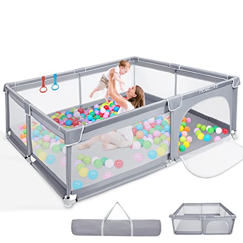 Large Baby Playpen, 71×59 Extra Large Baby Playard for Toddler, Playpens for Babies, Sturdy Safety Kids Activity Center, Baby Gate Playpen with Breathable Mesh 2 Handles（Light Gray）