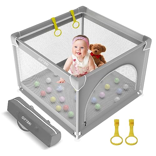Small Playpen for Babies, Portable Playpen for Babies and Toddlers, Safety Baby Gate Playpen Play Yard, Baby Fence Indoor Outdoor Playard Activity Center with 2 Pull Up Rings