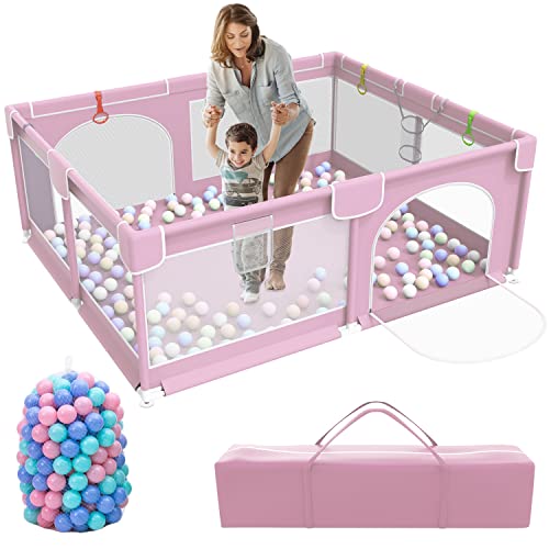 Baby Playpen, 79 x 63 Inches Extra Large Playpen with 50 PCS Ocean Balls, Indoor & Outdoor Kids Activity Center, Infant Safety Gates with Breathable Mesh,Sturdy Play Yard for Babies and Toddlers