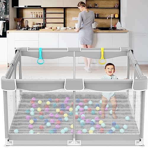 Baby Playpen, Baby Playpen for Toddlers, Baby Playard with Gate, Indoor & Outdoor Playard for Babies and Toddlers, Sturdy Safety Toddler Playpen with Soft Breathable Mesh