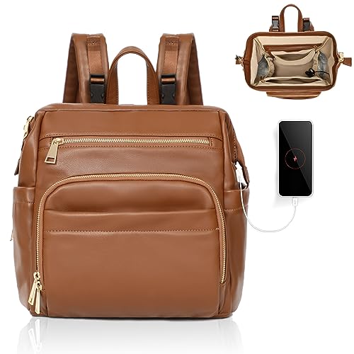 Omanmoli Small Diaper Bag Mini Diaper Bag Backpack Leather Diaper Bag With 12 Pockets Baby Travel Bag for Boys & Girls,2 Insulated Pockets,USB Charging Port,Stroller Straps,Brown