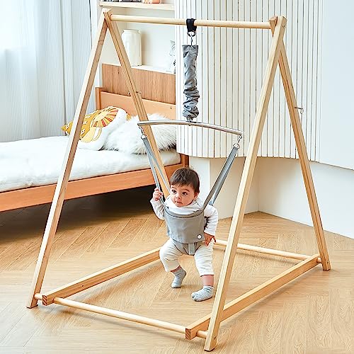 Avenlur Tulip Baby, Toddler Foldable Bouncer Set with Stand Children Ages 6 Months to 3 Years Montessori, Waldorf Style Self Standing Indoor Swingset Home, Child Day Care, Preschool (Gray)