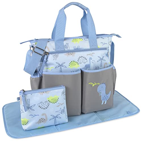 Crossbody Dinosaur Diaper Bag Tote with Changing Station for Baby Boy, 3 Piece Diaper Bag Set (Dinosaurs)