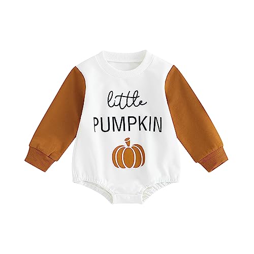 Lucikamy Halloween Baby Girl Boy Clothes Pumpkin Print Sweatshirt Romper Infant Long Sleeve Bubble Onesie Fall Outfits (White 122, 0-3 Months)