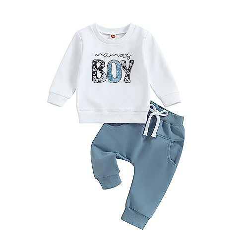 FOCUSNORM Toddler Baby Boy Outfits Newborn Infant Fall Winter Clothes Letters Sweatshirt Tops Elastic Waist Sweatpants Sets (White, 0-6 Months)