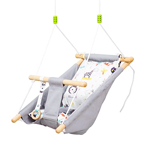 Outsunny Indoor Baby Swing with 2 Cushions, Infant Chair Hanging Rope Max.176 Lbs, w/Cotton Weave for Home Patio Lawn, 6 Months to 3 Years Old, Gray