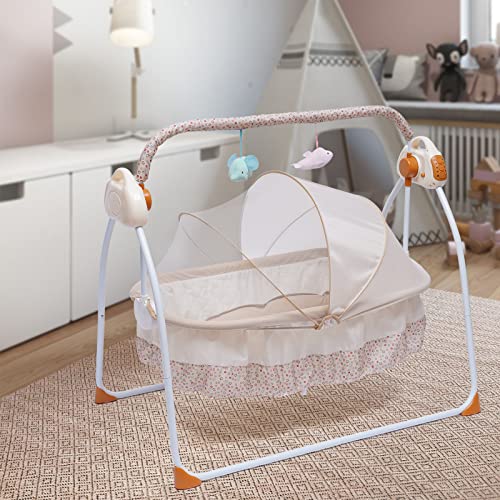 GXFCHYL 0-25Kg Big Space Electric Baby Crib, Infant Rocker, Foldable Auto Swing Bed, Baby Cradle (Khakise)