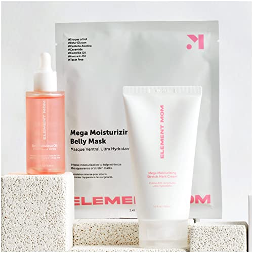 Element Mom Discovery Set – 3 PCS | 1-Pack Belly Mask +1 Belly Fabulous Oil +1 Stretch Mark Cream | Toxin Free Maternity Skincare| For Pregnancy Stretch Marks