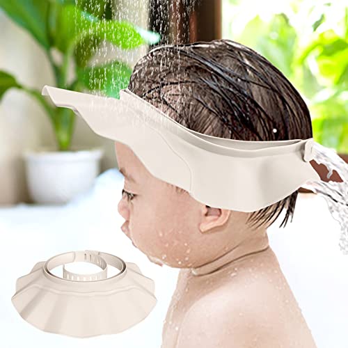 Baby Shower Cap Bathing Cap Safe Silicone Protection Bath Cap Soft Adjustable Visor Hat for Protector Head Eye Ear Shampoo Caps for Toddler,Baby, Kids,Children, Ivory – White