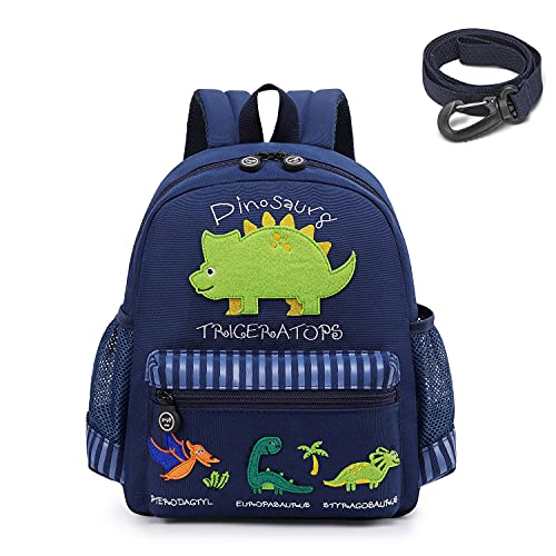 willikiva Cute Zoo Little 3d Backpack Kids Backpack for Boys and Girls Toddler Backpack Waterproof Preschool Safety Harness Leash(Deep Blue Dinosaur Small Size,Age 1-2)