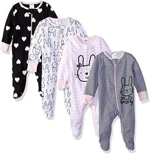 Gerber Baby Girls 4 Pack Sleep ‘N Play Footie Bunny Smiley Preemie