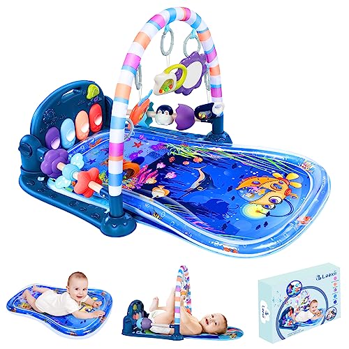 Looxii Baby Play Gym with Tummy Time Water Mat, Baby Play Mat Activity Gym with Music and Lights, Kick and Play Piano Gym for Baby Newborn Infants Toys 0 3 6 12 24 Months Brain Development