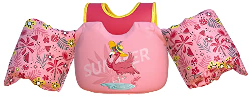 BLUEMARS Toddler Floaties for Kids 20-50 Pounds, Kids Swim Vest with Shoulder Harness Arm Water Wings for 1,2,3,4,5,6,7 Years Old Children Girls (Upgraded Flamingo-Pink)