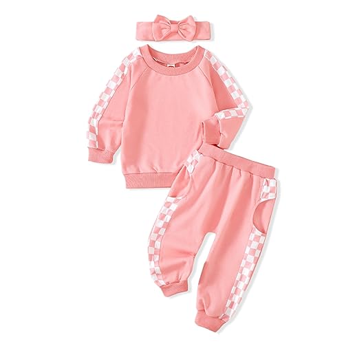 AMAWMW Newborn Baby Girl Fall Winter Clothes Long Sleeve Sweatshirts Pants Outfits Gifts 6 9 12 Months Pink