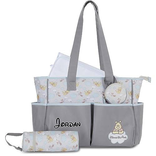 Diaper Bag – Personalized Winnie the Pooh – Officially Licensed – Multi-Piece Shoulder Bag Set with Custom Name