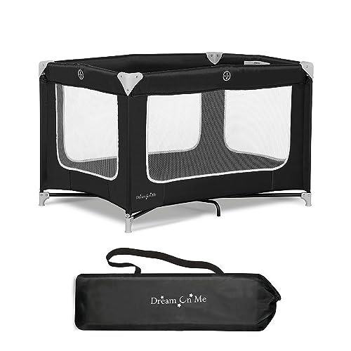 Dream On Me Zodiak Portable Playard in Black, Lightweight, Packable and Easy Setup Baby Playard, Breathable Mesh Sides and Soft Fabric – Comes with a Removable Padded Mat