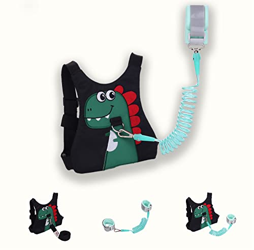 Toddler Leash for Child- Kids Safety Walking Harness and Baby Anti Lost Wrist Link for Girls/Boys Travel (Black Dinosaur)