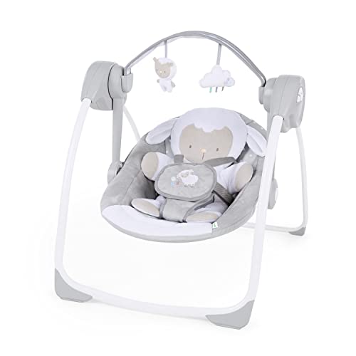 Ingenuity Comfort 2 Go Compact Portable 6-Speed Cushioned Baby Swing with Music, Folds Easy, 0-9 Months 6-20 lbs (Cuddle Lamb)