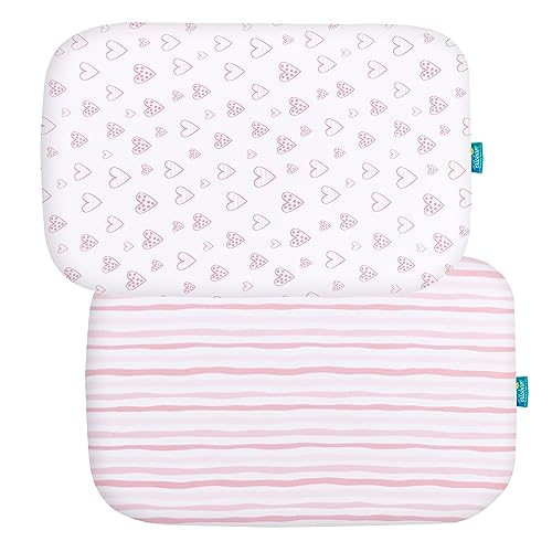 Bassinet Sheets Compatible with 4moms Breeze Plus Bassinet(not playard), 2 Pack, 100% Jersey Knit Cotton Fitted Sheets, Breathable and Heavenly Soft, Pink Print for Baby