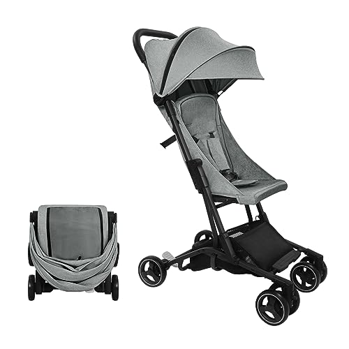 HARPPA Lightweight Travel Stroller, Ultra Compact Umbrella Stroller for Babies & Toddlers Easy Fold Adjustable Backrest and 5-Point Harness Safety Infant Stroller for Kids Light Grey