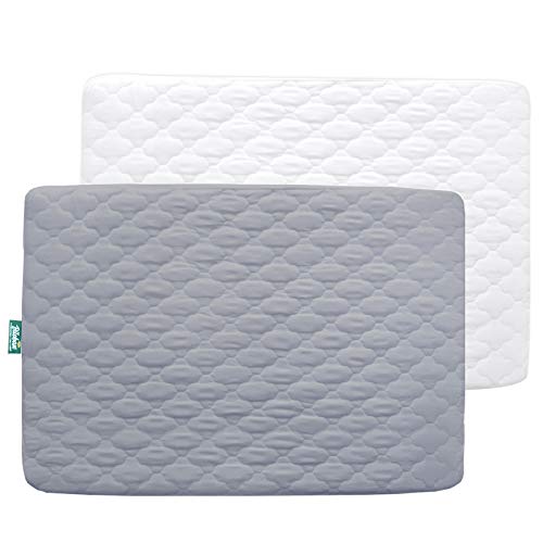 Sheet for Pack n Play Quilted Waterproof Protector, 2 Pack Premium Compatible with Pack n Play Pad Cover 39″ X 27″ fits for Baby Foldable and Playard Mattress, Portable Mini Crib, Gray & White